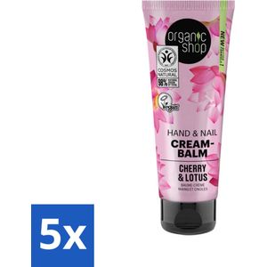 Organic Shop - Hand & Nail Cream - Cherry & Lotus - Verzorgend en Hydraterend - 75 ml - Bulkverpakking - 5 stuks