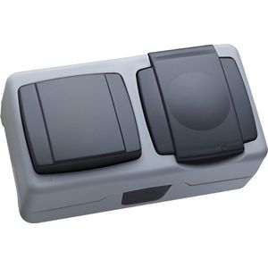 MAKEL Buitenstopcontact | Stopcontact | Wandcontactdoos | Lichtschakelaar | Waterdicht IP55 | Horizontaal | Antraciet/Lichtgrijs