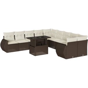 vidaXL Loungeset - Loungesets - Tuinset - Tuinbank - 11-delige Loungeset met kussens poly rattan bruin