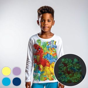 Schattige Dino Safari - Glow-in-the-dark pyjama - licht blauw - maat 98-104 - 3 jaar - 100% katoen