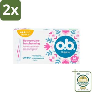 o.b. Tampons - Original Normal - Voor Comfort en Betrouwbare Bescherming - 16 Tampons - Voordeelverpakking - 2 stuks - Maandverband - Incontinentieprodukten