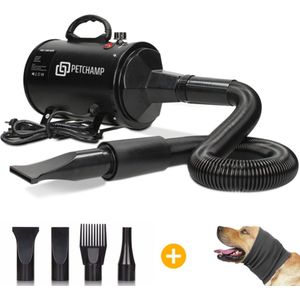 PetChamp Professionele Hondenföhn met 4 Opzetstukken - Waterblazer voor honden - Inclusief geluidsdemper - 2800W Power - Stil design - Zwart