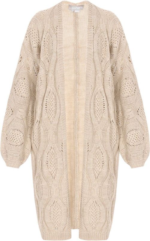 Usha - Gebreid Vest - Sand - Lange Mouwen - Normale Pasvorm