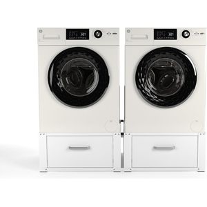 Wasophoogte® Wasmachine verhoger met lade - Wasmachine kast - Wasmachine opbouwmeubel - Wasmachine sokkel - 31cm hoog - Wit - Universeel- Dubbel