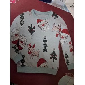 Kinder Sweater Trui - 110/116 4-6 Jaar - Kersttrui - Kerstman/Kerstboom - Lichtblauw