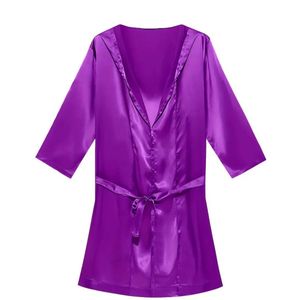 Livano Satijnen Badjas Heren - Kimono - Kamerjas - Satijn - Ochtendjas - Pyjama - Paars - Maat M