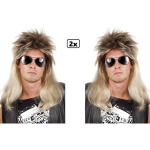 2x Pruik Jovi blond lang haar - 80s Themafeest party festival hard rocker feest