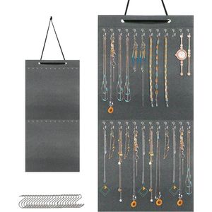 Sieradenorganizer met 24 haken - Grijs, 38 x 79 cm