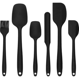 Krumble Spatelset - Set van 6 -  Spatels - Keukengerei - Kookgerei - Pottenlikker - Pannenlikker - Bakkwast - Hittebestendig - Vaatwasserbestendig - 6 delig - Siliconen - Zwart