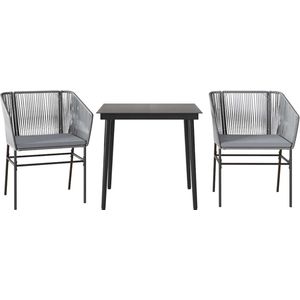 vidaXL - 3-delige - Tuinset - met - kussens - poly - rattan - glas - grijs