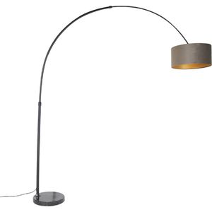 QAZQA xxl - Moderne Booglamp | Vloerlamp | Staande Lamp met kap - 1 lichts - H 2250 mm - Zwart Goud - Woonkamer | Slaapkamer