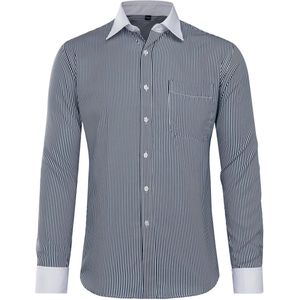 Allthemen Heren Fijn Streepjes Overhemd – Kreukherstellend & Jacquard - XL