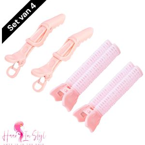 Haar in Stijl® | Poeder Roze / Zalm set van 4 | 2 krokodillen haarklemmen en 2 volumizing haarroller clips | haarclips en volume voor pony haar