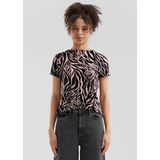 QS - Shirt - Rosa/Zwart - Dierenprint - Kwartmouw