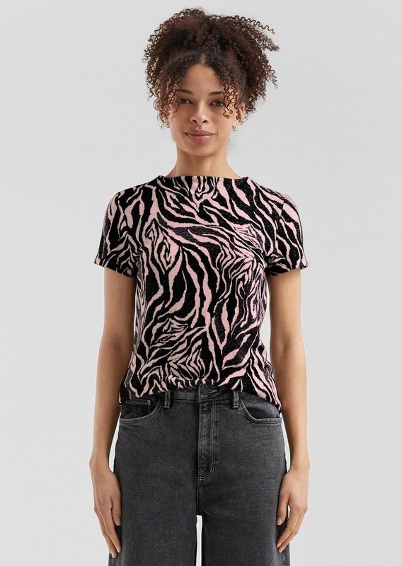 QS - Shirt - Rosa/Zwart - Dierenprint - Kwartmouw