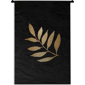 Wandkleed Golden/rose leavesKerst illustraties - Tak met dunne langwerpige gouden bladeren op een zwarte achtergrond Wandkleed katoen 60x90 cm - Wandtapijt met foto