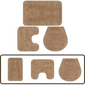 vidaXL Badmattenset Beige Katoen - 3-delig Badmat - Badkamers Accessoires - Katoenen Badmat - Antislip Badmat - Badmat Set