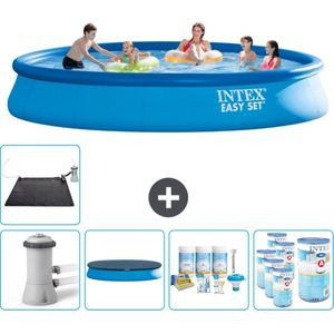 Intex Rond Opblaasbaar Easy Set Zwembad - 457 x 84 cm - Blauw - Inclusief Pomp Afdekzeil - Onderhoudspakket - Filters - Solar Mat