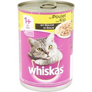 Whiskas blik adult brokjes in saus kip kattenvoer 400 gr