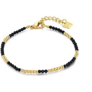 Twice As Nice Armband in goudkleurig edelstaal, steentjes, bolletjes, zwart en goud 16 cm+3 cm