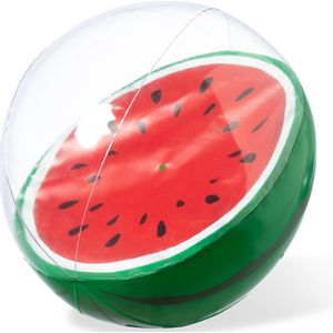 Strandbal watermeloen - Strandspeelgoed - Zwembadspeelgoed - Opblaasbaar - 28 cm - PVC - groen - rood