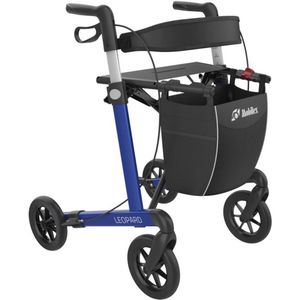 Mobilex Leopard - Lichtgewicht rollator - Comfort banden - Zithoogte 62 cm - Opvouwbaar - Inclusief tas, rugband en stokhouder - Blauw
