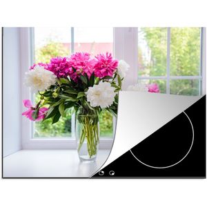 KitchenYeah® Inductie beschermer 59x51 cm - Bloemen - Pioenrozen - Vaas - Kookplaataccessoires - Afdekplaat voor kookplaat - Inductiebeschermer - Inductiemat - Inductieplaat mat