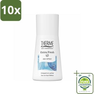 10 x Therme - Extra Fresh 48H Spray - Anti-transpirant - Beschermend - 75ml - Grootverpakking - Anti-transpirant - Deodorant - 48 Uur Bescherming - Frisse Geur - Aqua Wellness