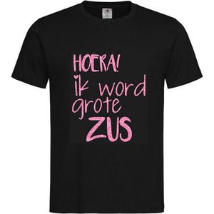 Shirt Aankondiging zwangerschap Hoera, Ik word grote zus | korte mouw | Zwart/Roze GLITTER | maat 98/104 zwangerschap aankondiging bekendmaking Baby big sis sister Grote Zus