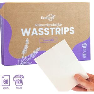 Ecofino Milieuvriendelijke Wasstrips - Lavendel – 120 wasbeurten – Plasticvrij, biologisch afbreekbaar, vegan & hypoallergeen - wasmiddelvellen wasmiddeldoekjes wasvellen
