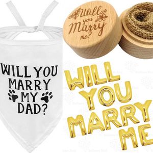 Aanzoek set Will You Marry My Dad met ringendoosje, bandana en ballonnenset XL - valentijn - aanzoek ringendoosje - will you marry me