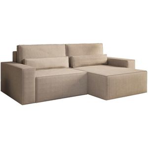 Hoekbank - Slaapfunctie - 200x140 cm - Corduroy Stof - DENVER MINI -Donker beige - Poso 02