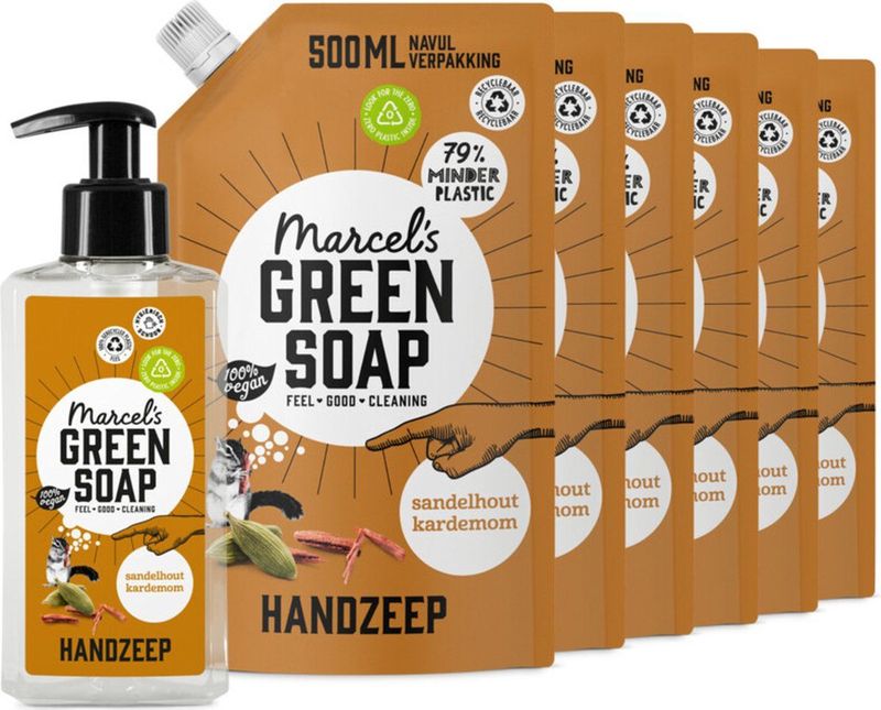 Marcel's Green Soap - Handzeep - Sandelhout & Kardemom - 250 ml + 6 Navullingen