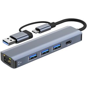 Ynkkvre -Multifunctionele USB-C Hub – Gigabit Ethernet + 3 USB 3.0 Poorten voor Laptops, Tablets en Smartphones