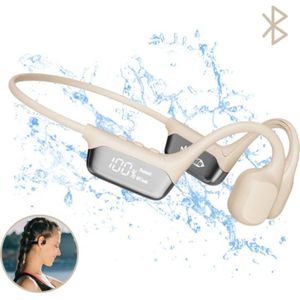 MrGoods - Bone Conduction Hoofdtelefoon - Beige - Sport Hoofdtelefoon - Waterdicht - Bluetooth 5.4 - 32GB Geheugen
