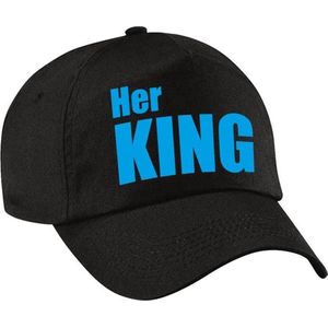 Her King pet / cap zwart met blauwe letters voor heren - Koningsdag - verkleedpet / feestpet