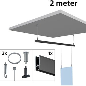 ARTITEQ All-In-One XPO Rail Zwart Verlaagd met Plafondhanger en Staaldraadhaak
