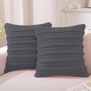 Fluwelen Kussenslopen 50x50, Set Van 2 Stuks, Decoratief Vierkant Kussensloop, Pluizige Kussenhoezen Voor Slaapkamer Bank, Gestreept Kussensloop Met Ritssluiting, Lichtgrijs
