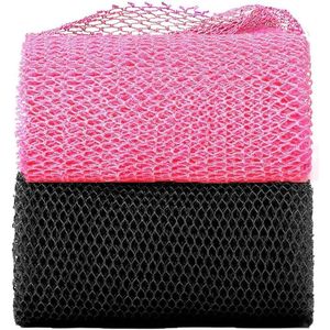 2 stuks Afrikaans exfoliërend net - 80×30cm Afrikaanse exfoliërende spons - Diep reinigende Afrikaanse netbadspons - Nylon rugscrubber - Badspons en lichaamsspons - Voor mannen en vrouwen (zwart en roze)