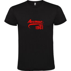 Zwart T-Shirt met “Awesome sinds 1961 “ Afbeelding Rood Size XS
