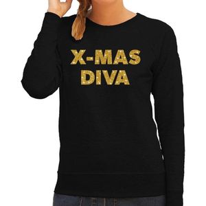 Foute Kersttrui / sweater - Christmas Diva - goud / glitter - zwart - dames - kerstkleding / kerst outfit 2XL