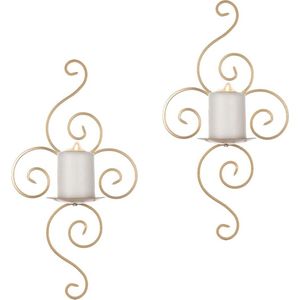 Wandkandelaars Voor Woonkamer 2 Stuks Metalen Kaarsenkandelaars Voor Pilaar Theelichtkaarsen Vintage Zwarte Muurbevestigingsdecoraties Met Modern Kunstontwerp Voor Muur - Badkamer - Eetkamer