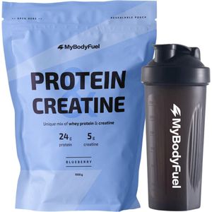 MyBodyFuel - Whey Protein & Creatine Bundel - Blueberry - Eiwitpoeder met creatine monohydraat - Eiwit shake - 1000 gram - Inclusief shakebeker zwart