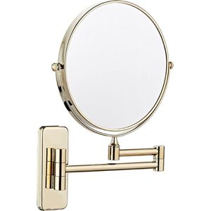 Wandcosmetische spiegel met 5x vergroting, gouden vergrootspiegel voor de badkamer, diameter 20 cm.