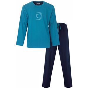 MEQ Heren Pyjama - Lange Mouw - Ronde Hals - Aqua Groen - Maat S