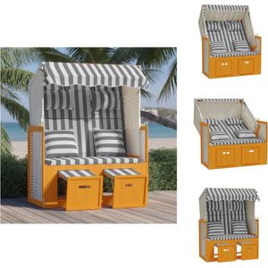 vidaXL Lounger Strandstoel - Wit/Grijs - Uitschuifbaar - Verstelbare Rugleuning - Luifel - Houten Frame - Poly Rattan - Ligbed