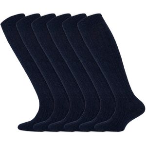 Meisjes sokken | Kniekousen met kabelpatroon | Merk: Yellow Moon | Kleur: Blauw | Maat: 19 t/m 42 | 6 Paar
