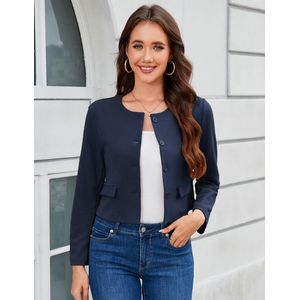 Blazer - Marineblauw - Dames - Elegante 3/4 Mouw - Slim Fit - Kantoor