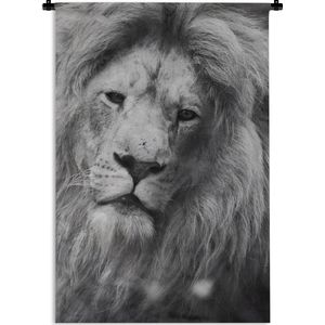 Wandkleed Leeuw - nieuw - Close-up van een leeuw in zwart-wit Wandkleed katoen 120x180 cm - Wandtapijt met foto XXL / Groot formaat!