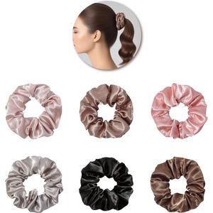 Haarelastiekjes van zijde voor dames - haaraccessoires tegen breuk - elastisch en zacht - minder kroezen en breuken - 6 kleuren